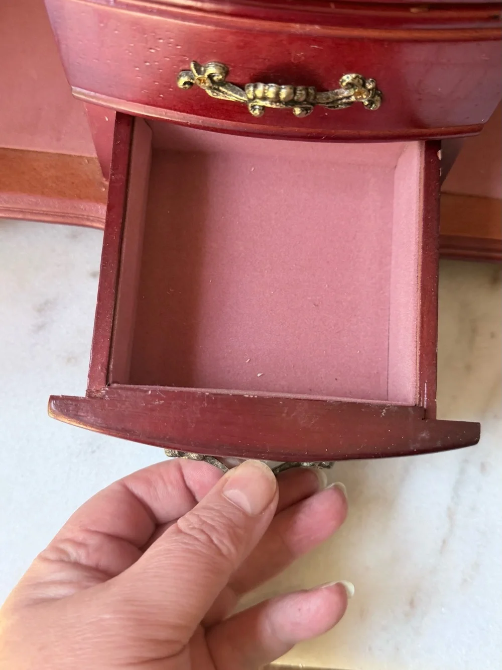 Wooden Jewelry Box Chest in Mahogany Red vintage armoire